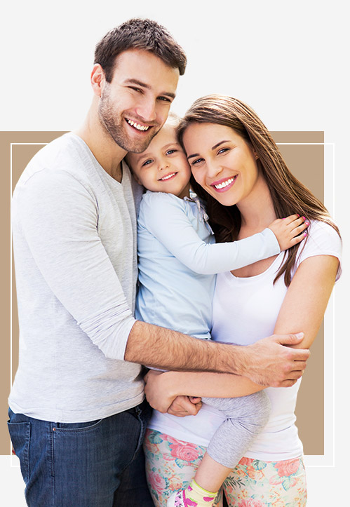 family of three smiling