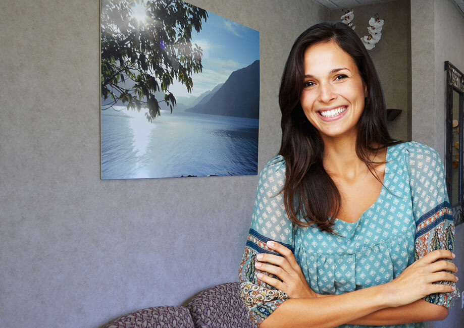 woman smiling in the waiting room